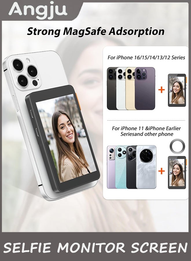 Angju Vlog Selfie Monitor Screen iPhone, Magnetic Wireless Screen Mirroring Back Camera Monitor with Desktop Stand, 3-Level Brightness,Selfie Monitor Built-in Speaker for YouTube TikTok Live Streaming - Image 2